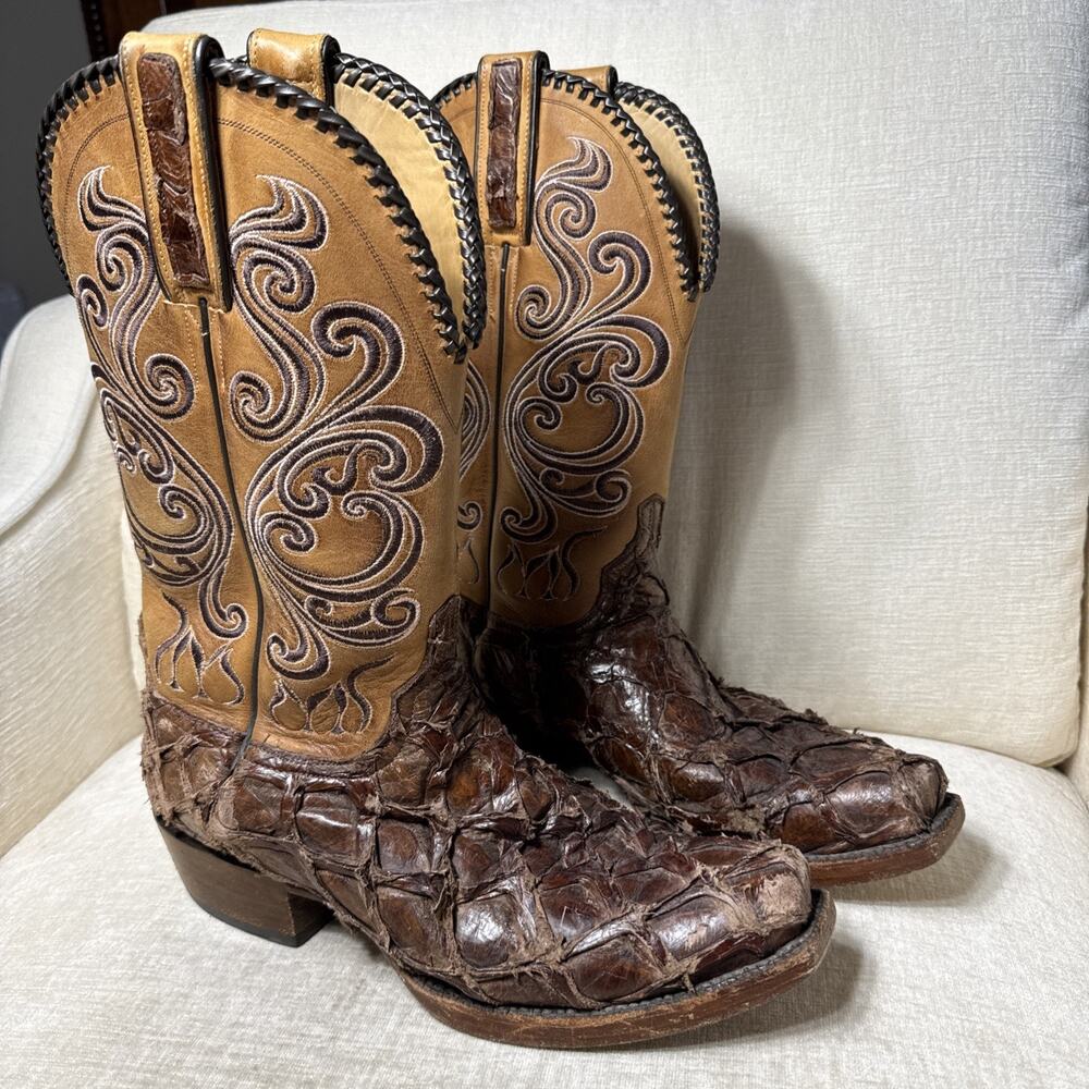 Men's Lucchese 9D Pirarucu Cowboy Boots 9 Worn Made In USA